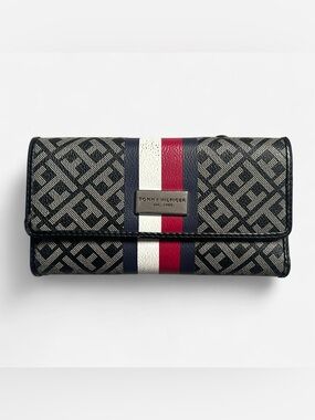 Tommy Hilfiger Monogrammed Trifold Wallet with Red Navy & White Stripe